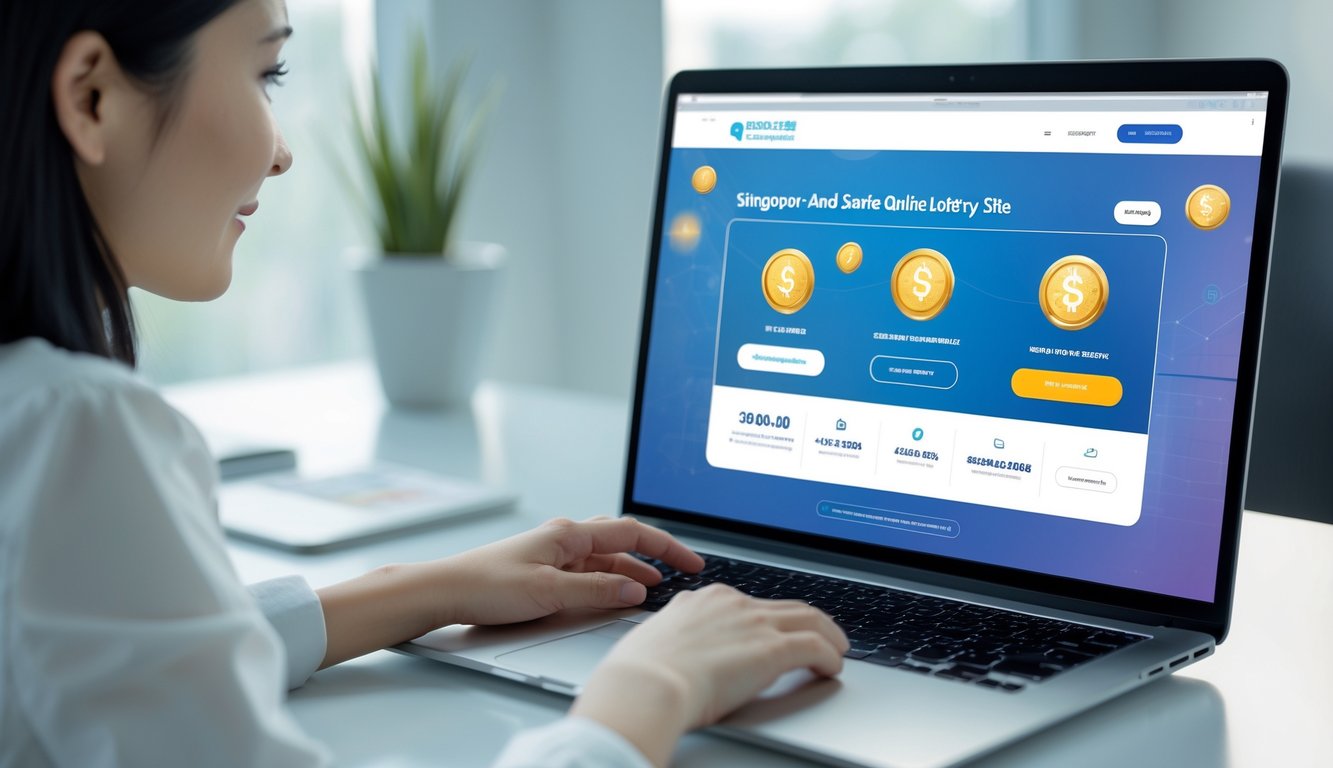 Seseorang menggunakan laptop dengan tampilan situs togel online yang aman dan populer di Singapura.