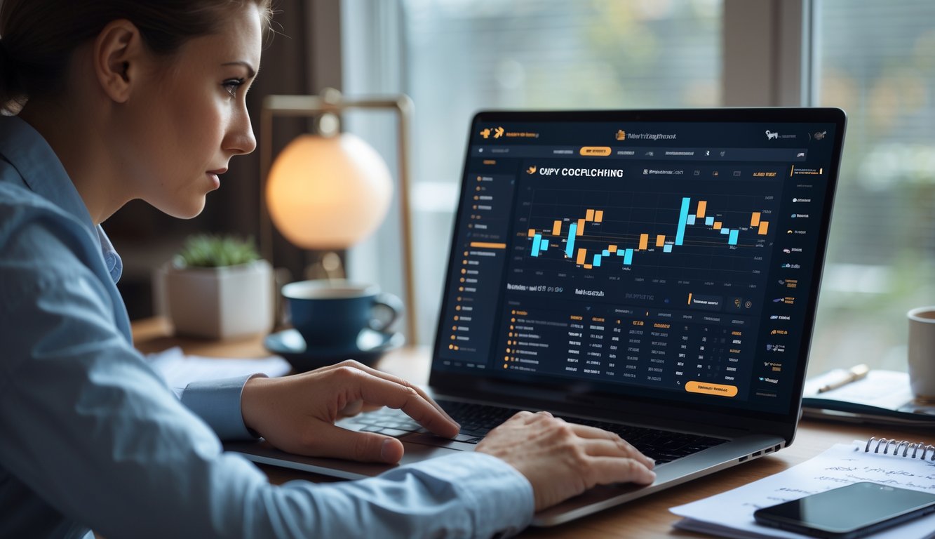 Seseorang sedang fokus menggunakan laptop untuk aktivitas taruhan sabung ayam online di ruang kerja yang nyaman.