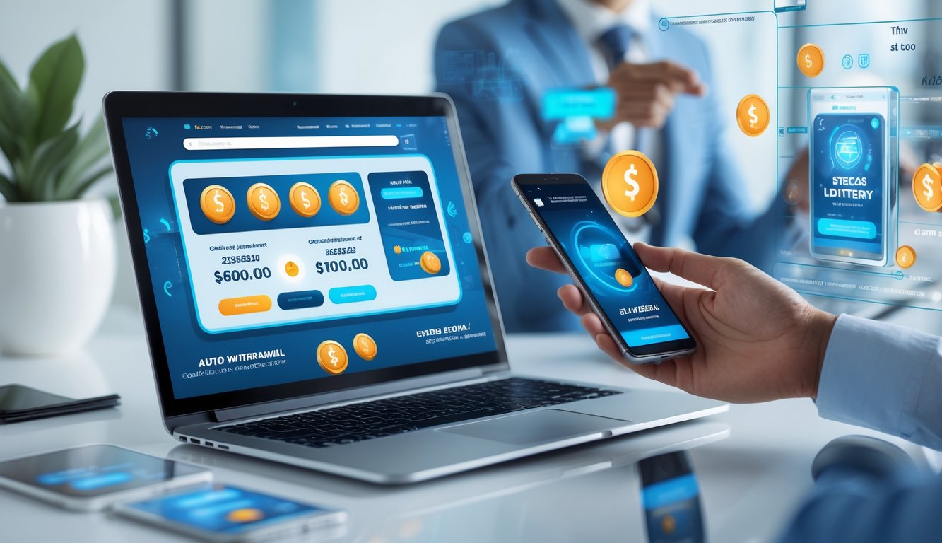 Seseorang menggunakan laptop dan ponsel untuk bermain togel online dengan suasana profesional dan modern.