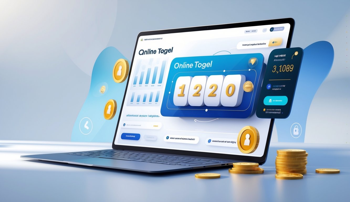 Layar komputer menampilkan antarmuka platform togel online dengan simbol keamanan dan transaksi yang jelas.