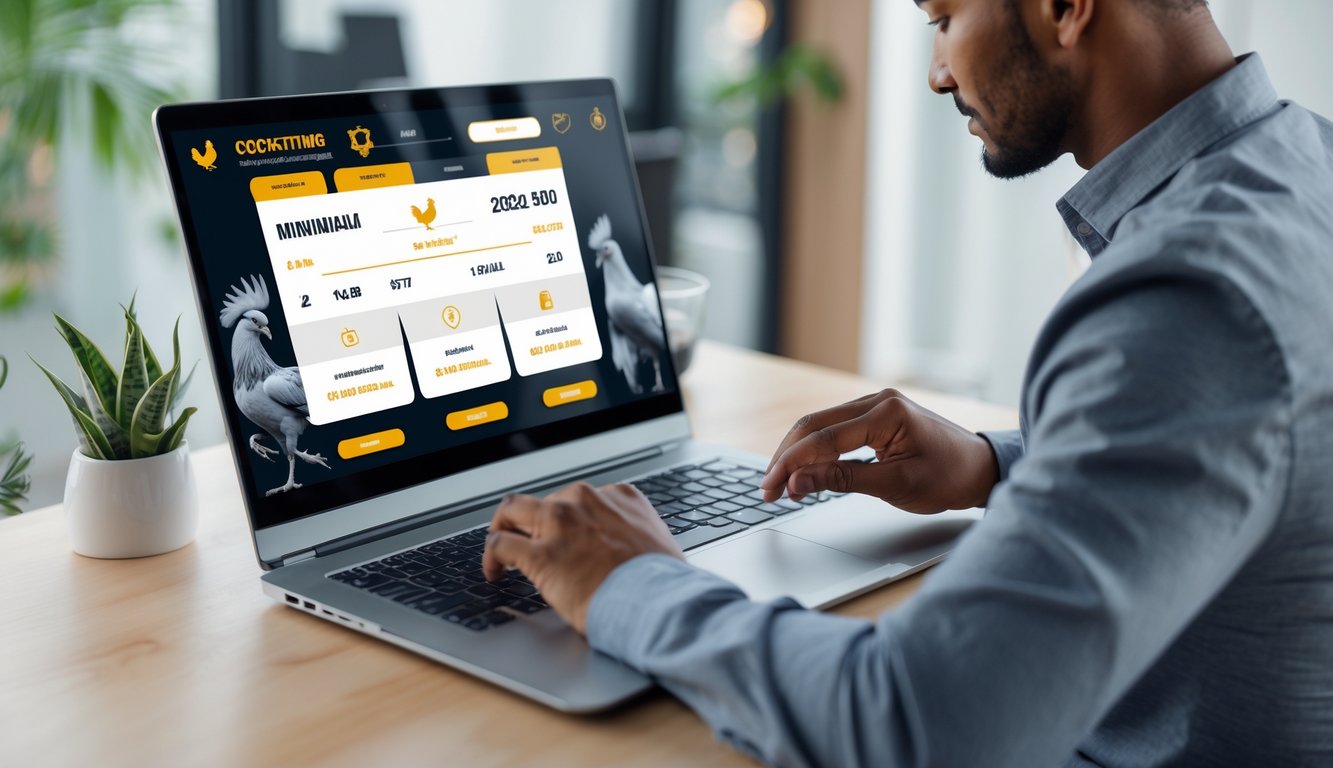 Seseorang menggunakan komputer dengan tampilan situs taruhan sabung ayam online yang aman dan mudah.