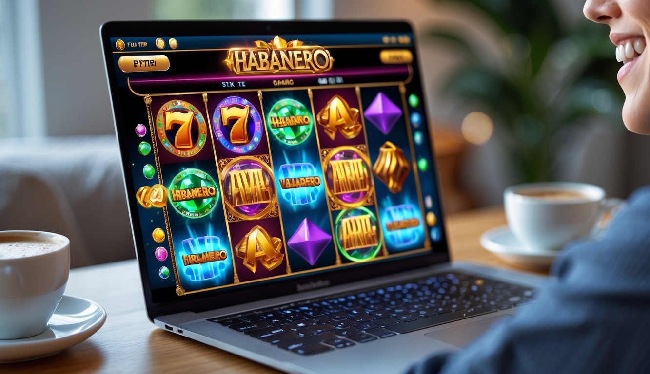 Seseorang bermain game slot online di komputer dengan suasana nyaman di rumah.