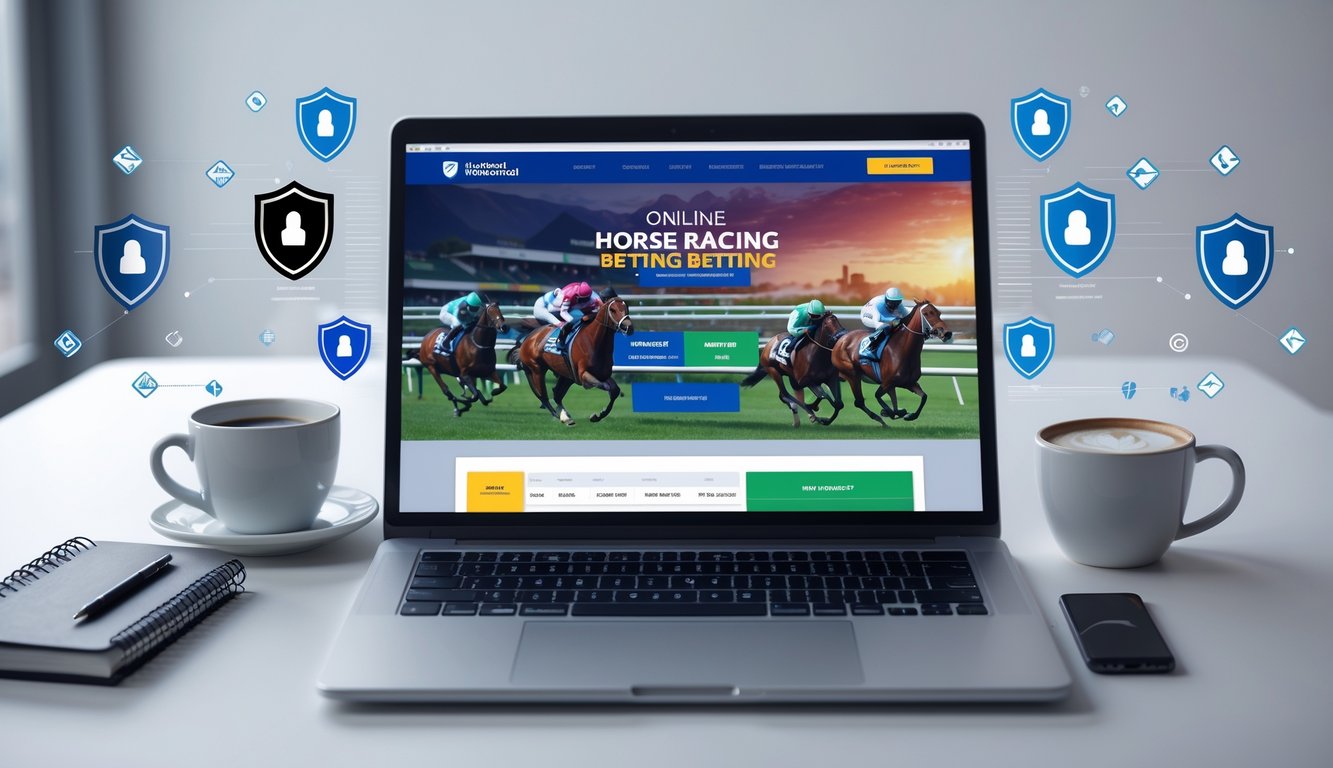Seseorang menggunakan komputer dengan tampilan situs balap kuda online yang aman dan resmi.