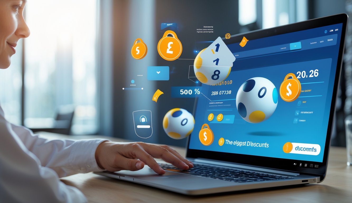 Seseorang menggunakan laptop di kantor dengan layar menampilkan situs togel online yang aman dan menawarkan diskon besar.