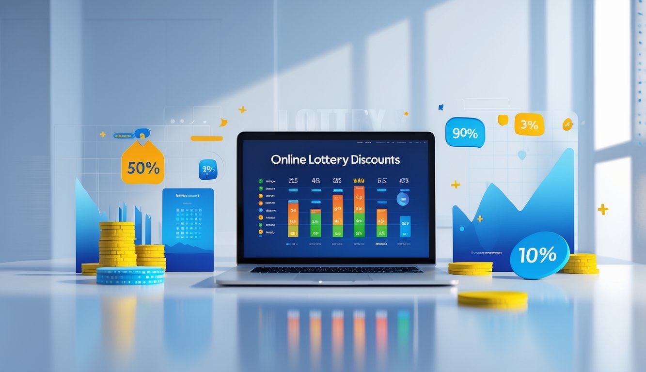 Seorang pria menggunakan laptop di meja kerja dengan grafik warna-warni yang menunjukkan hasil togel dan simbol cashback di sekitar layar.