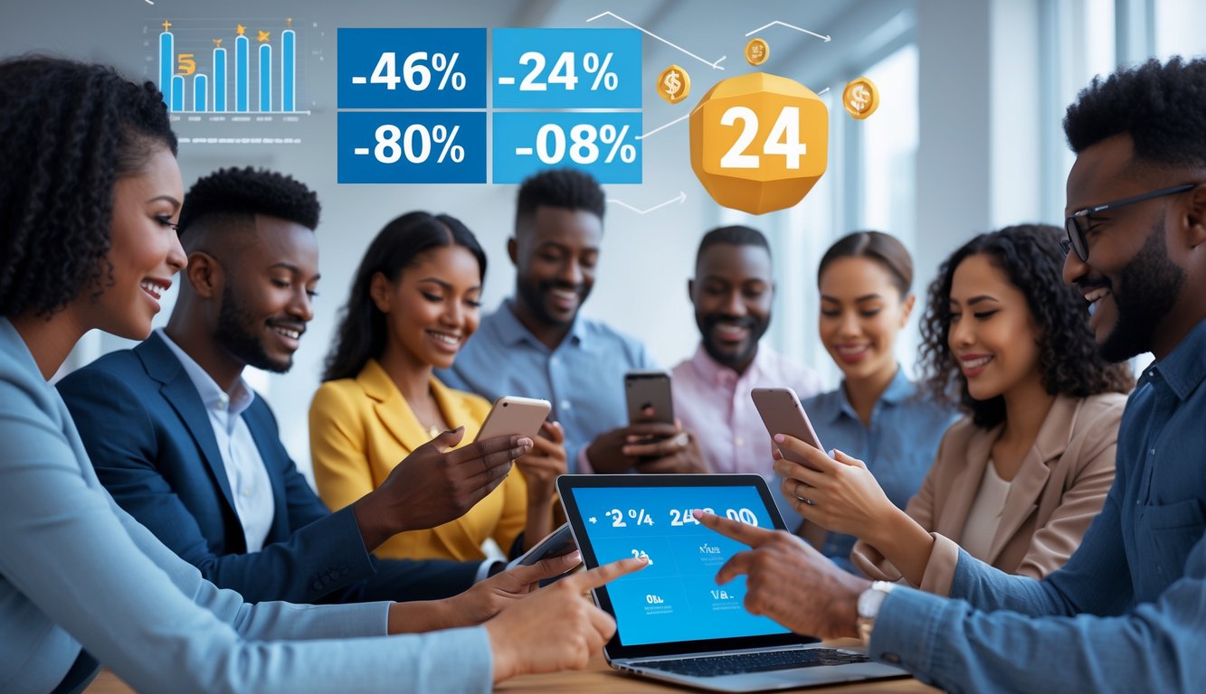 Sekelompok orang menggunakan perangkat digital di lingkungan modern yang menunjukkan layanan togel online terpercaya dengan diskon besar dan dukungan 24 jam.