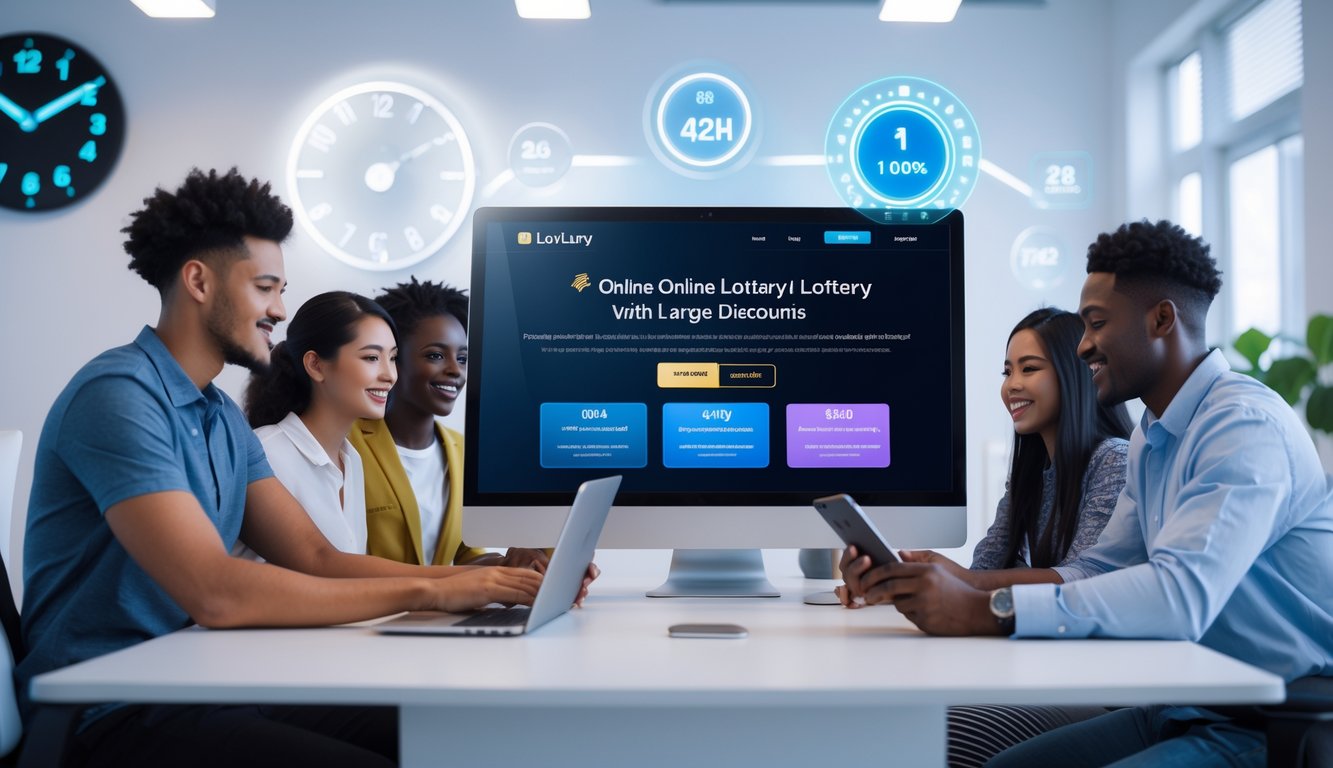 Sekelompok orang muda bekerja sama di kantor modern dengan layar komputer menampilkan platform togel online.