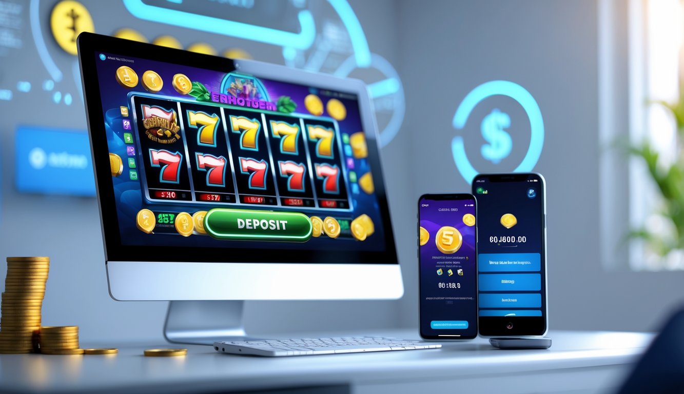 Tampilan perangkat digital dengan permainan slot dan proses deposit yang mudah dan terpercaya.