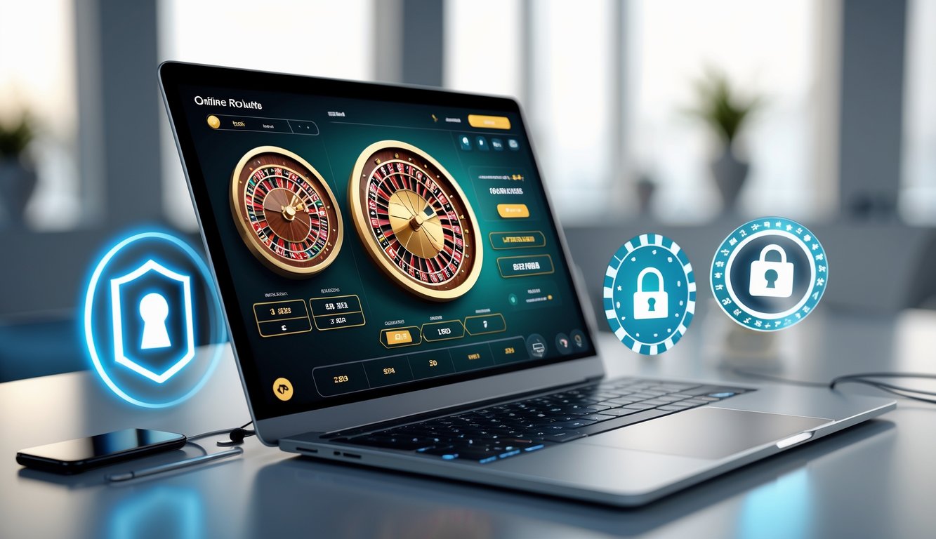 Seseorang menggunakan komputer dengan tampilan permainan roulette online yang aman dan terpercaya.