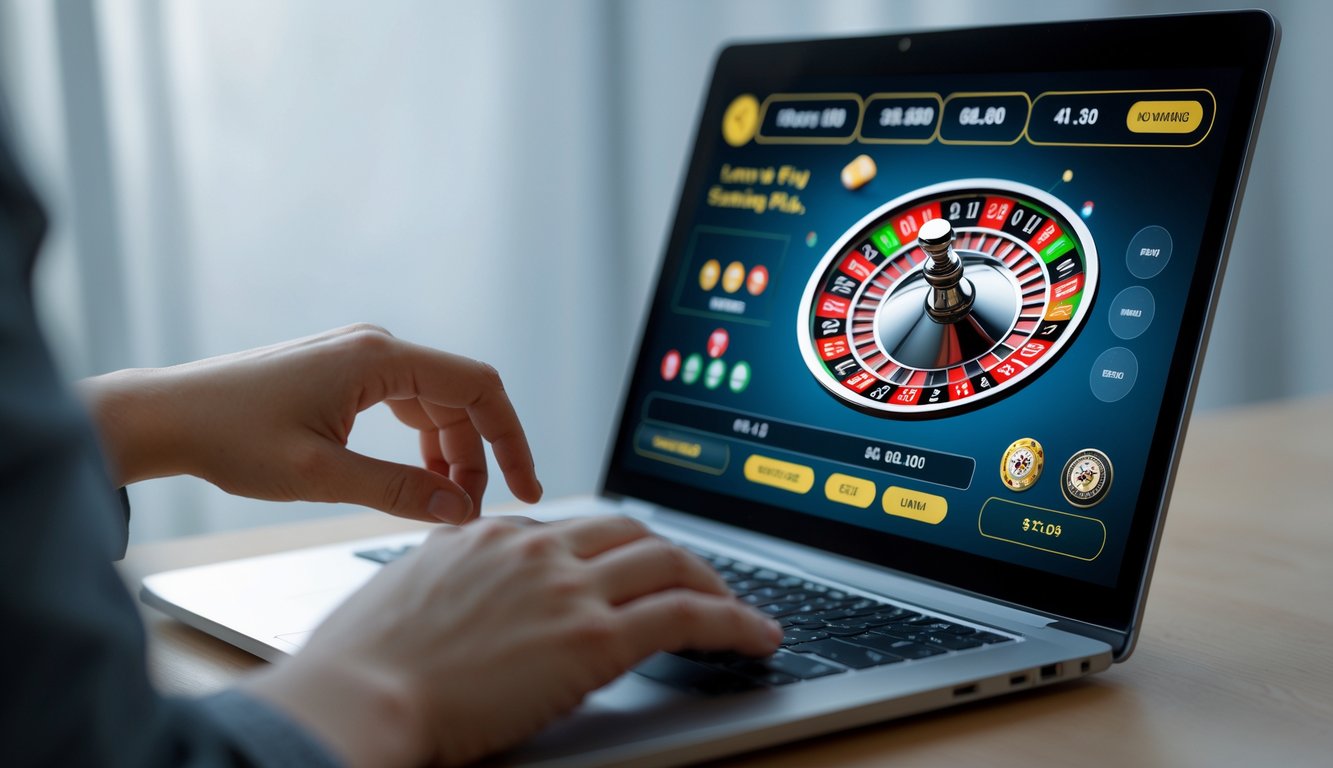 Seseorang menggunakan komputer untuk bermain roulette online dengan suasana tenang dan fokus.