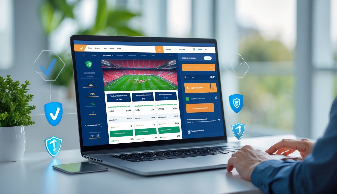 Seseorang menggunakan komputer dengan tampilan antarmuka taruhan bola online yang menampilkan peluang tertinggi dalam suasana modern dan terpercaya.