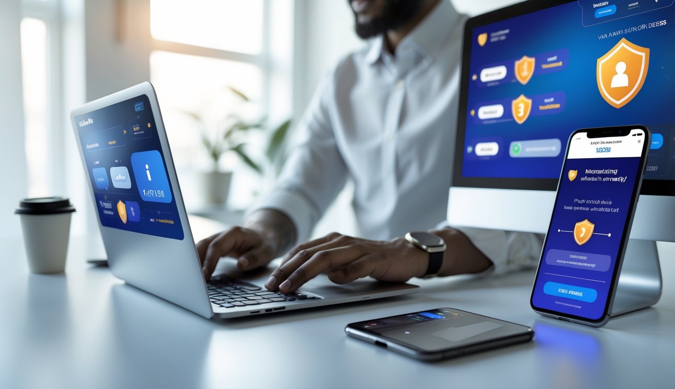 Seseorang menggunakan laptop di meja kerja dengan layar menampilkan antarmuka judi online yang aman dan terpercaya.