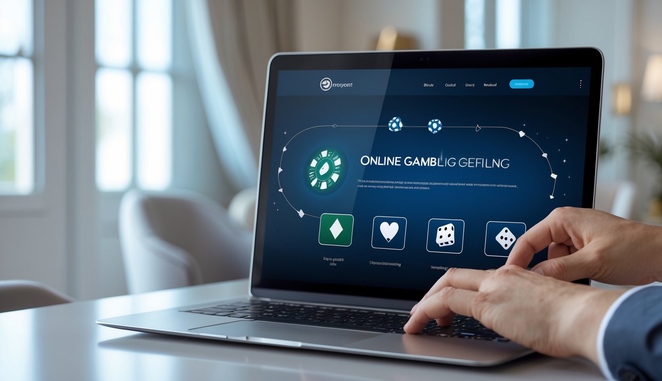 Seseorang sedang menggunakan komputer dengan tampilan situs judi online yang aman dan terpercaya di meja kerja yang rapi.