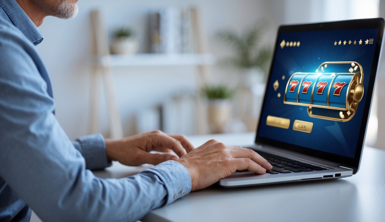 Seseorang menggunakan laptop di ruang tamu yang terang, menunjukkan suasana judi online yang aman dan legal.