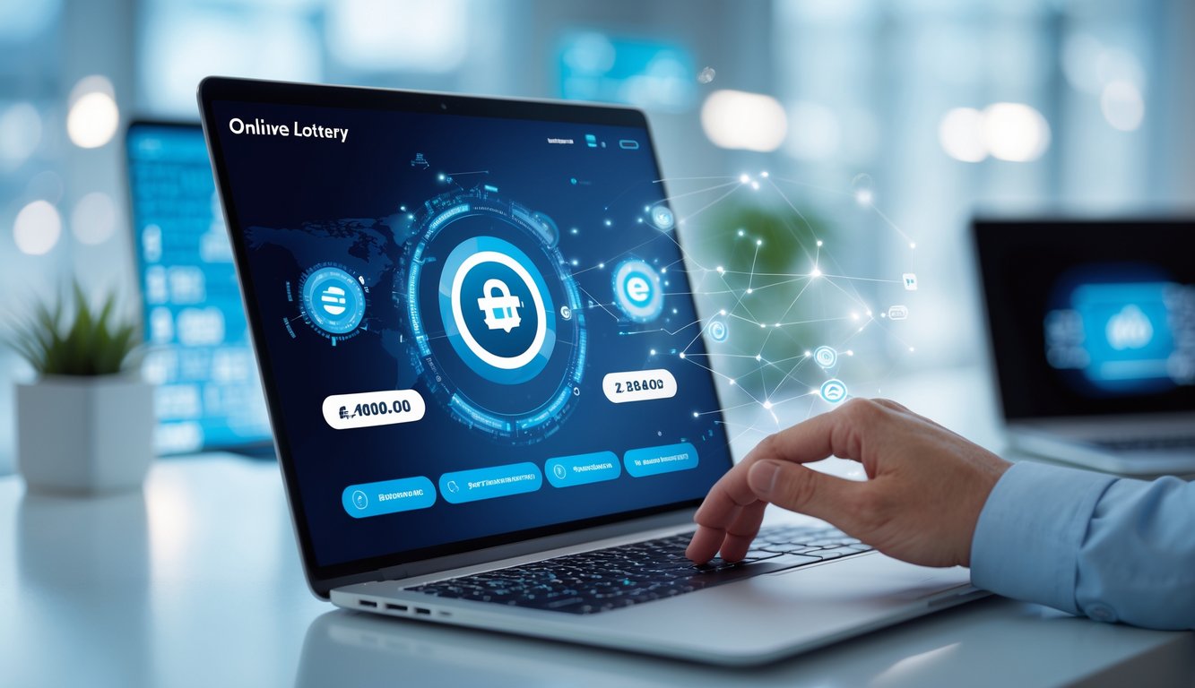 Seseorang menggunakan laptop dengan tampilan platform togel online resmi di layar, di meja yang rapi dan terang.