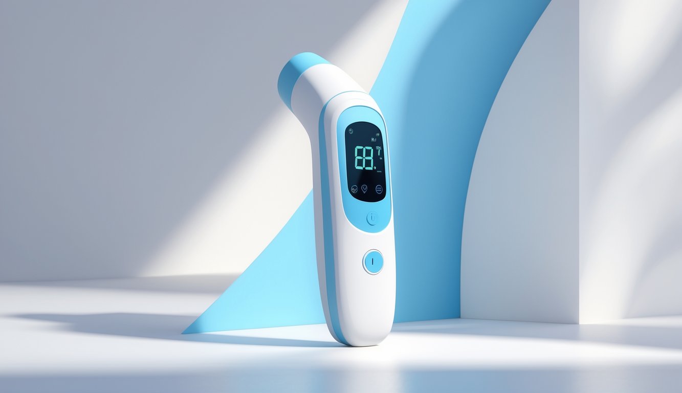 Digitalni toplomjer s jasno vidljivim digitalnim zaslonom na svijetloj pozadini.