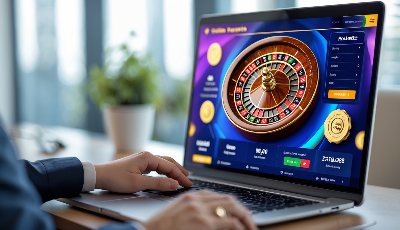 Layar komputer menampilkan permainan roulette online dengan desain antarmuka yang mudah digunakan dan tampilan roda roulette yang jelas.