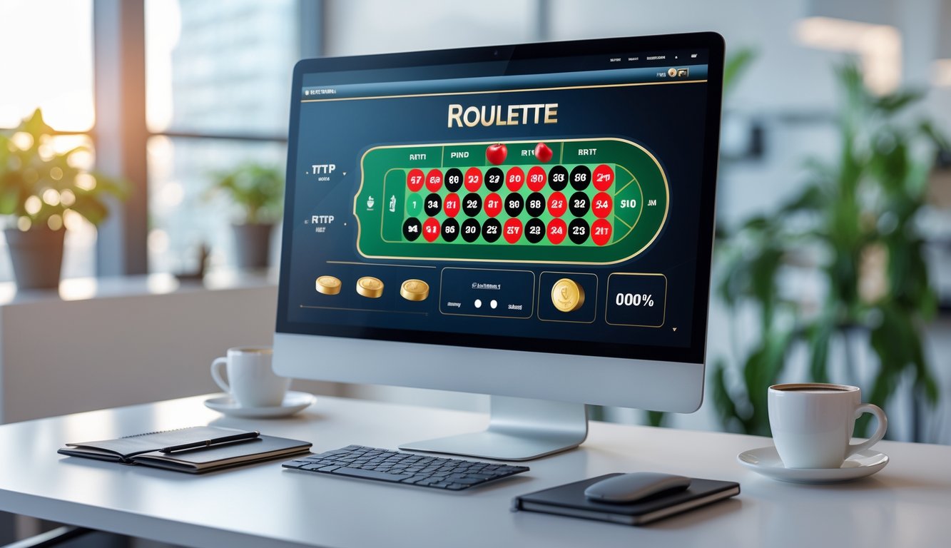 Tampilan komputer dengan permainan roulette online yang jelas dan mudah digunakan di sebuah kantor modern.
