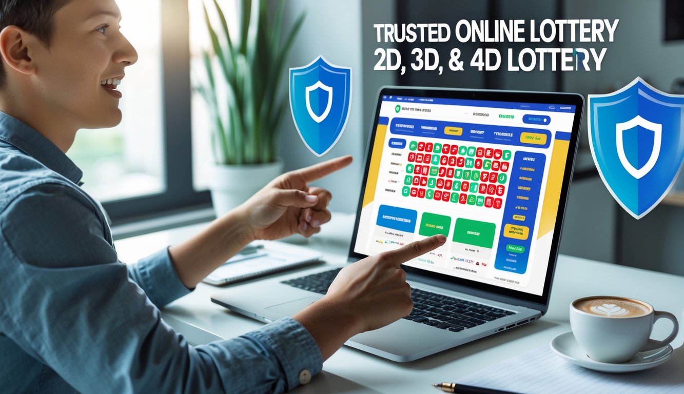 Seseorang menggunakan laptop di meja kerja dengan tampilan situs togel online terpercaya, terlihat antusias dan fokus.
