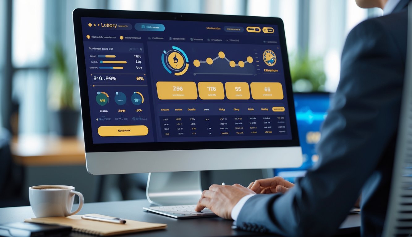 Seseorang menggunakan komputer di kantor modern dengan layar menampilkan antarmuka platform permainan online yang profesional dan terpercaya.