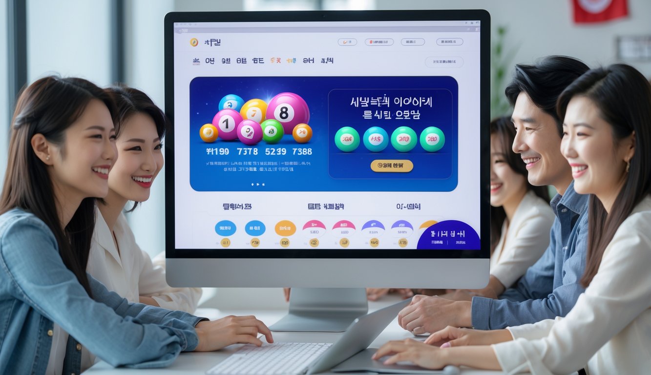 Orang-orang muda sedang menggunakan platform togel Korea online di komputer di ruang kantor yang terang dan rapi.