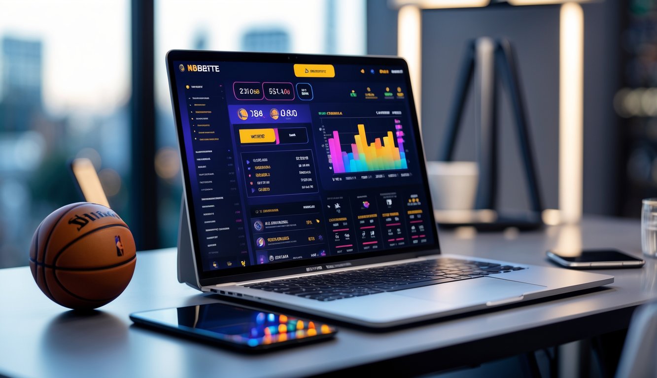 Sebuah layar komputer menampilkan platform taruhan olahraga NBA dengan fitur taruhan langsung dan data odds yang diperbarui secara real-time.
