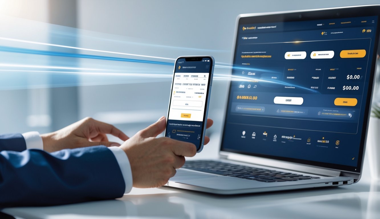 Seseorang menggunakan laptop dan ponsel untuk mengakses platform taruhan balap kuda dengan suasana yang profesional dan modern.
