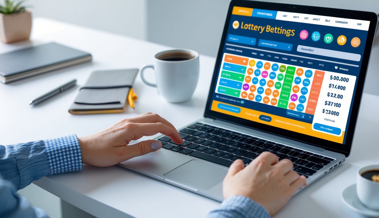 Seseorang menggunakan laptop dan ponsel di meja kerja untuk memasang taruhan togel secara online.