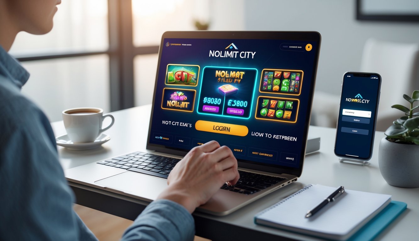 Seseorang sedang bermain slot online di laptop dengan suasana tenang dan rapi di sebuah ruangan yang terang.