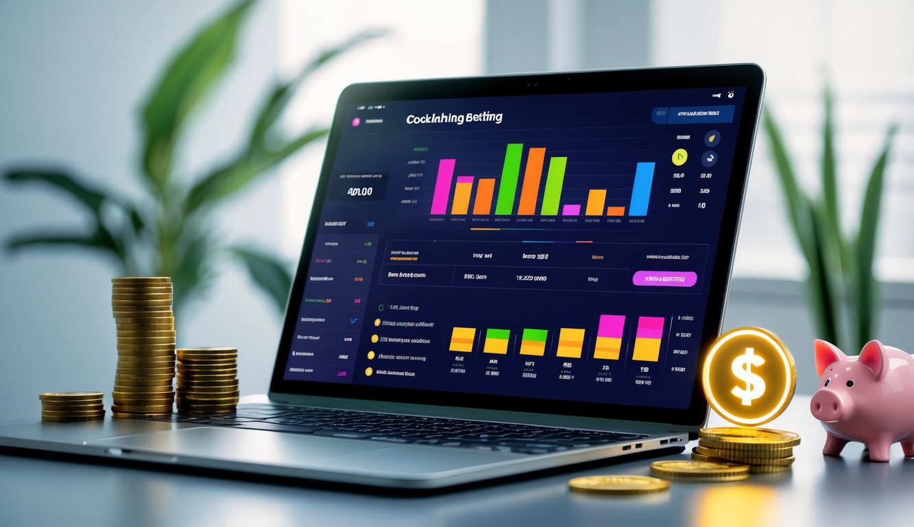 Seorang pengguna sedang melihat platform taruhan sabung ayam di laptop dengan suasana ruang kerja yang rapi dan pencahayaan alami.