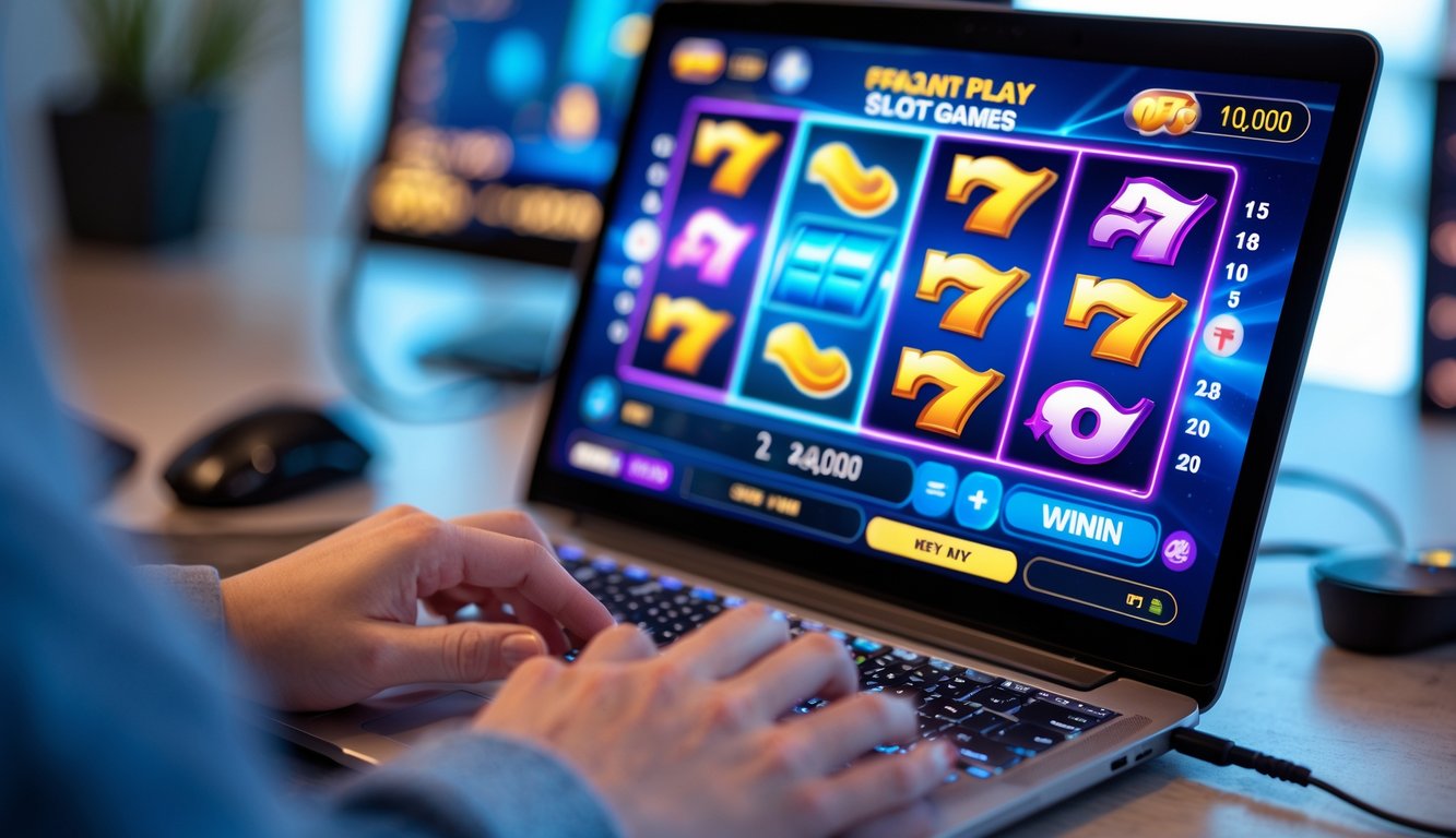 Seseorang menggunakan laptop dengan tampilan permainan slot online Pragmatic Play di layar.