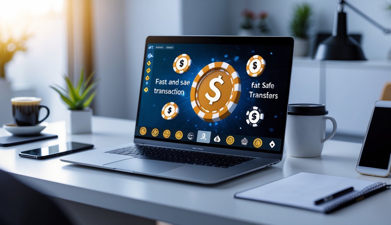 Seorang pengguna sedang bermain poker online di komputer dengan suasana yang nyaman dan perangkat pendukung di meja.
