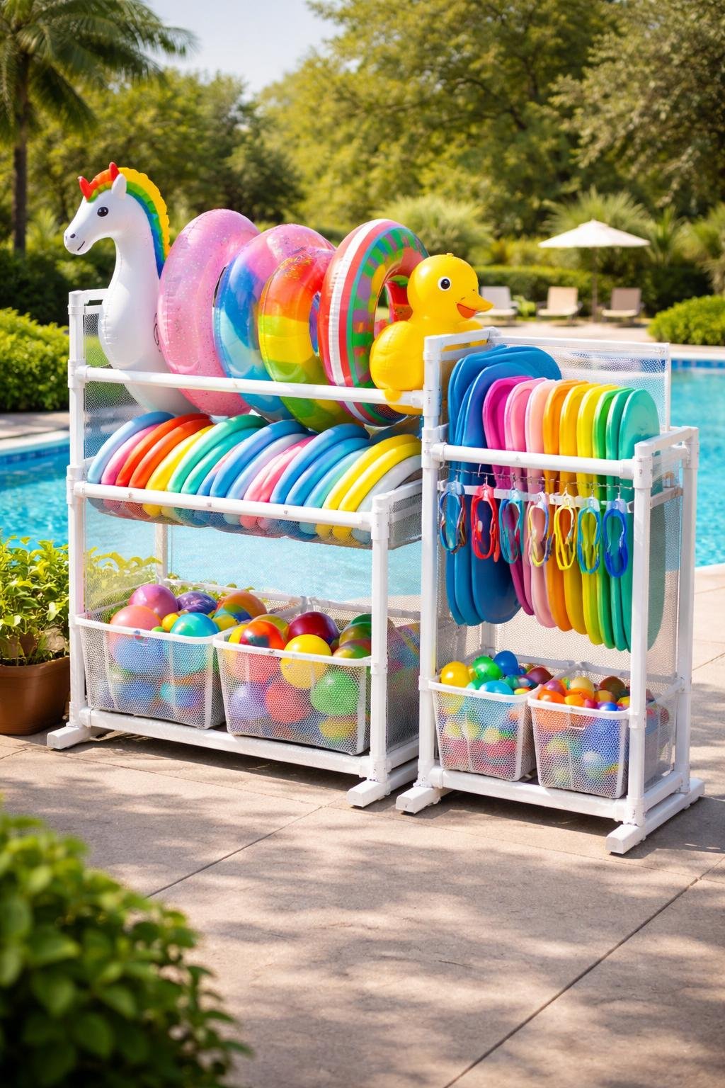 15 Pool Toy Storage Ideas to Keep Things Dry and Organized | Footted
