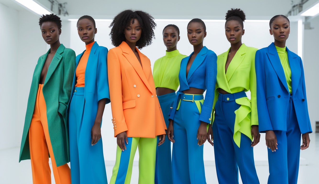 Beberapa model mengenakan pakaian berwarna cerah dan model terbaru di studio dengan pencahayaan lembut.
