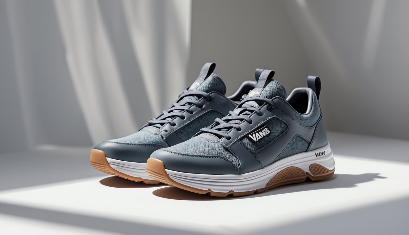 Sepasang sepatu Vans terbaru dengan desain ikonik dan teknologi nyaman, diletakkan di latar belakang netral.