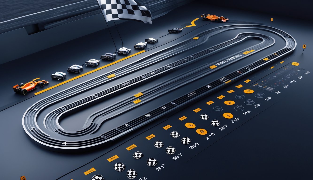 Peta sirkuit Formula 1 dengan urutan seri Grand Prix dari awal hingga akhir musim.