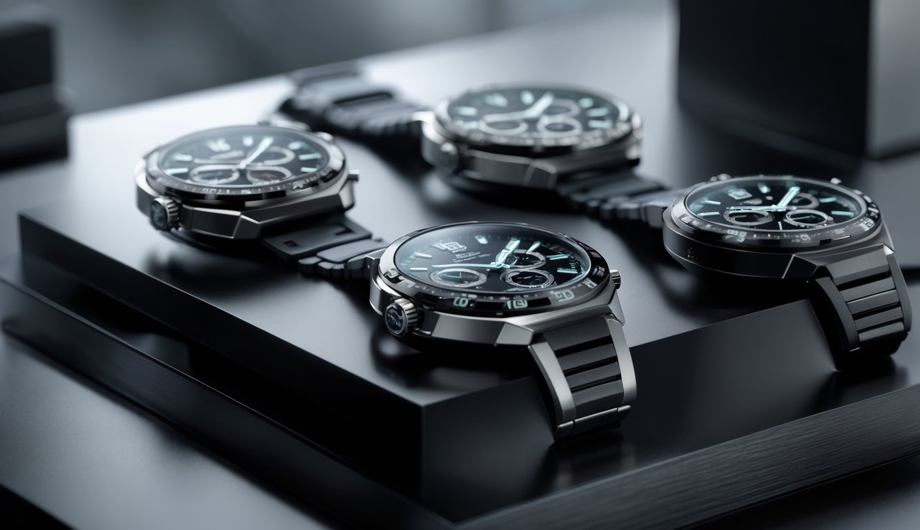 Beberapa jam tangan mewah Tag Heuer terbaru tahun 2026 ditampilkan di atas permukaan hitam mengkilap dengan latar belakang minimalis.