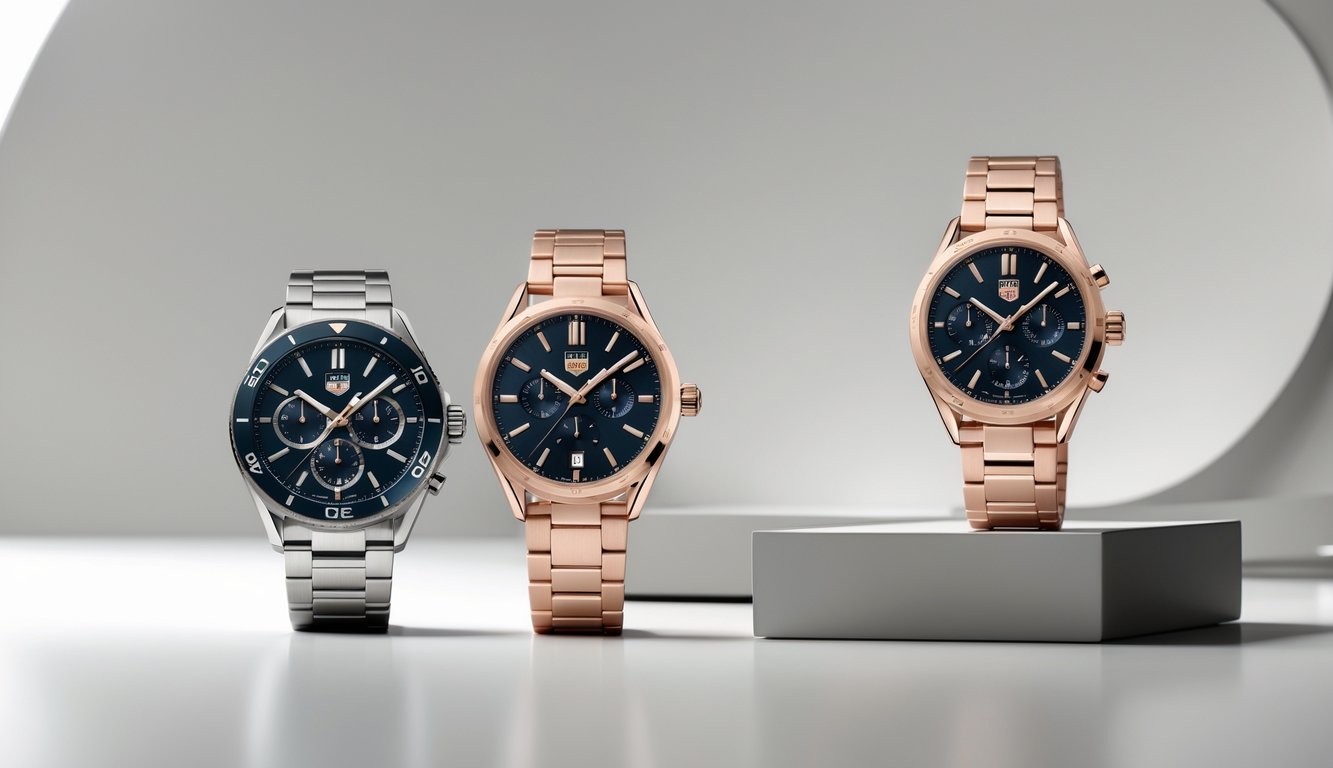 Dua jam tangan Tag Heuer terbaru tahun 2026 untuk pria dan wanita, dipajang di permukaan reflektif dengan latar belakang netral.