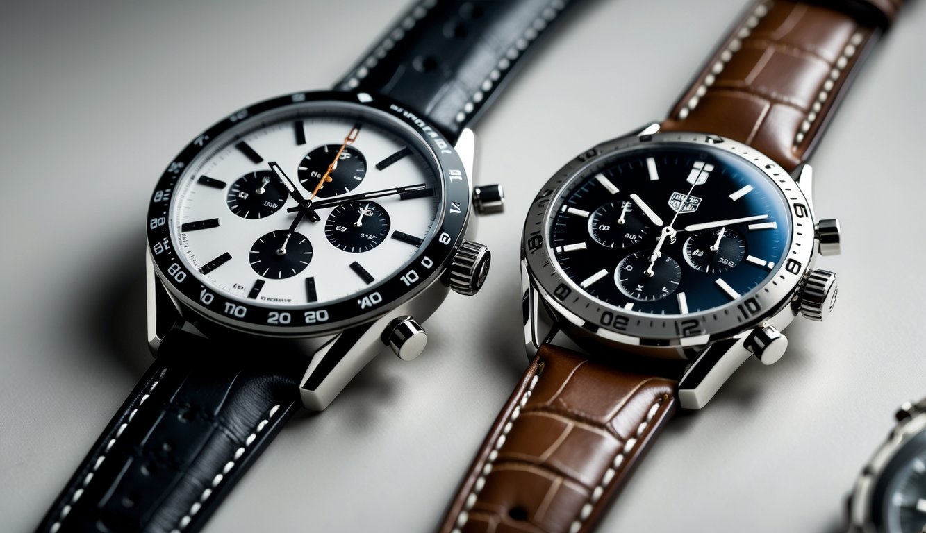 Dua jam tangan Tag Heuer, model terbaru dan model lama, ditampilkan berdampingan untuk perbandingan.