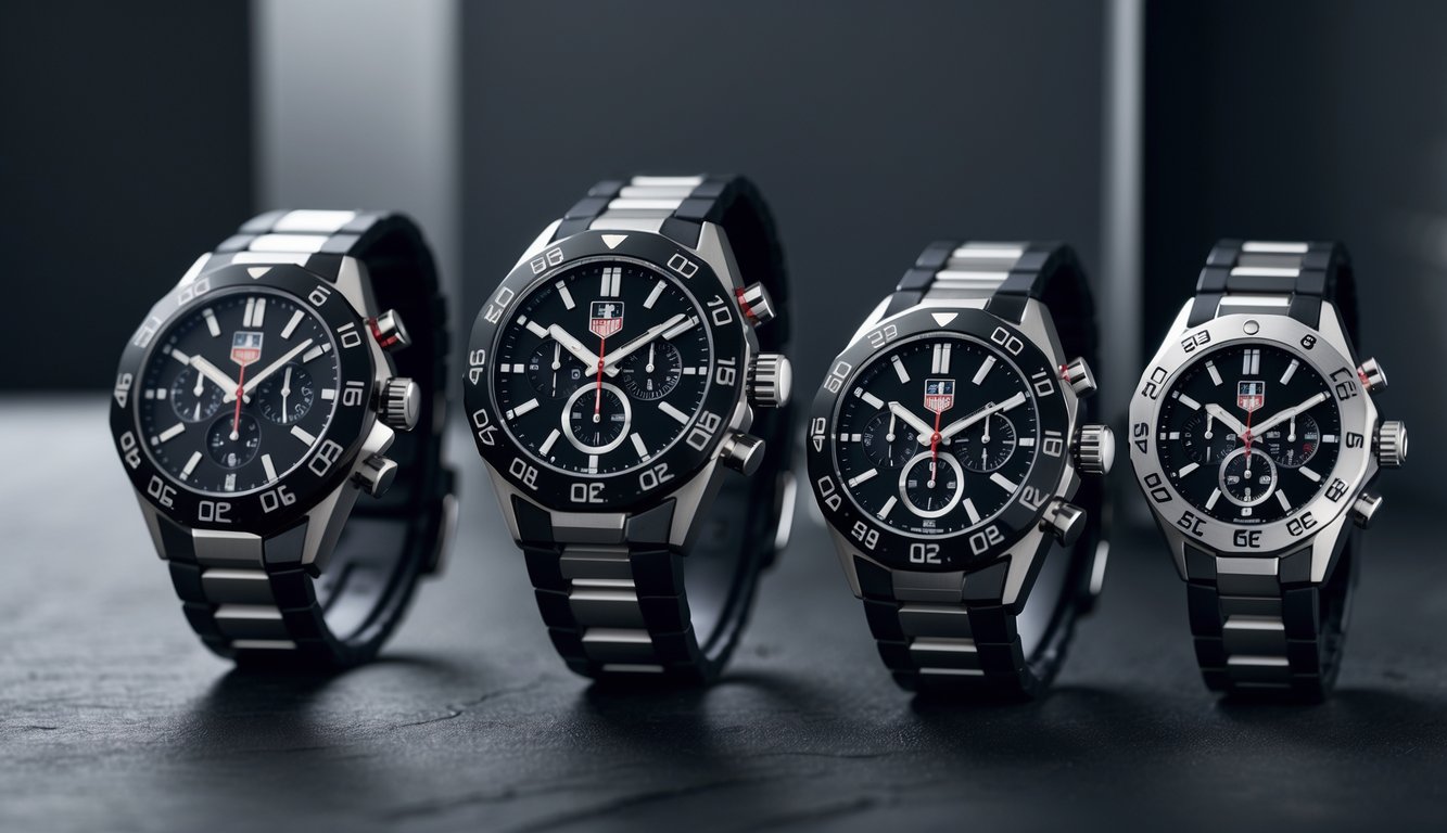 Beberapa jam tangan mewah Tag Heuer terbaru tahun 2026 dengan desain sporty dan elegan ditampilkan secara dekat di atas permukaan gelap.