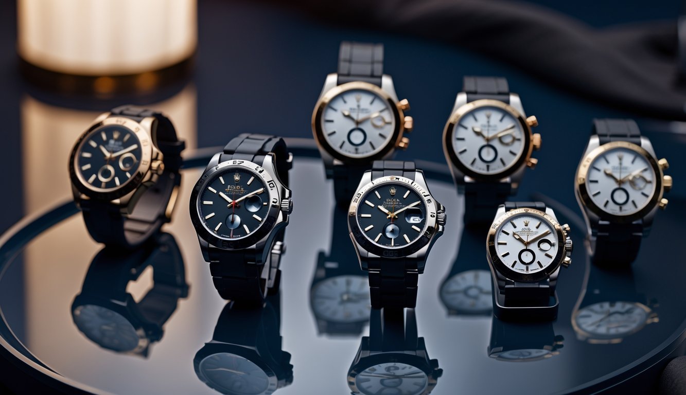 Beberapa jam tangan Rolex terbaru 2026 dengan desain elegan dan detail modern yang dipajang di atas permukaan gelap reflektif.