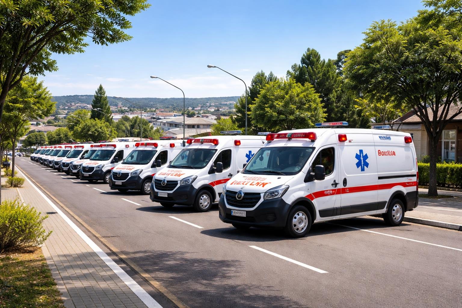 Ambulância em Salto do Lontra: Serviços de Transporte Médico de Emergência na Região Vista panorâmica de várias ambulâncias estacionadas em uma rua limpa em Salto do Lontra durante o dia.