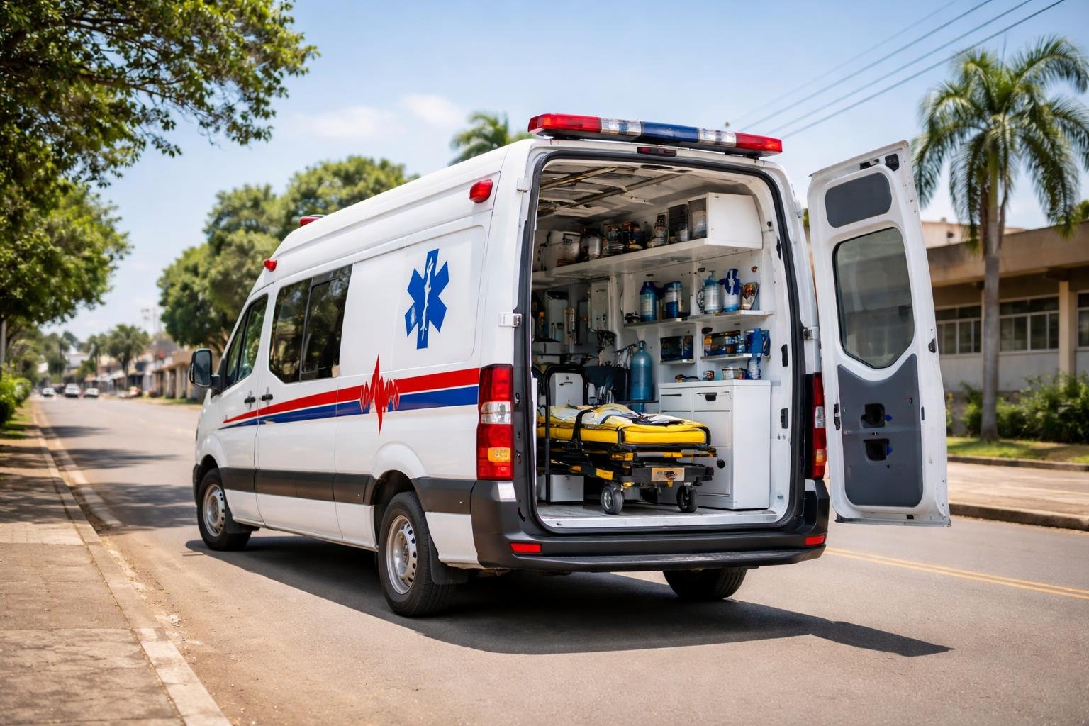 Ambulância em Salto do Lontra: Serviços de Transporte Médico de Emergência na Região Ambulância de suporte avançado e UTI móvel estacionadas em uma rua de Salto do Lontra durante o dia.
