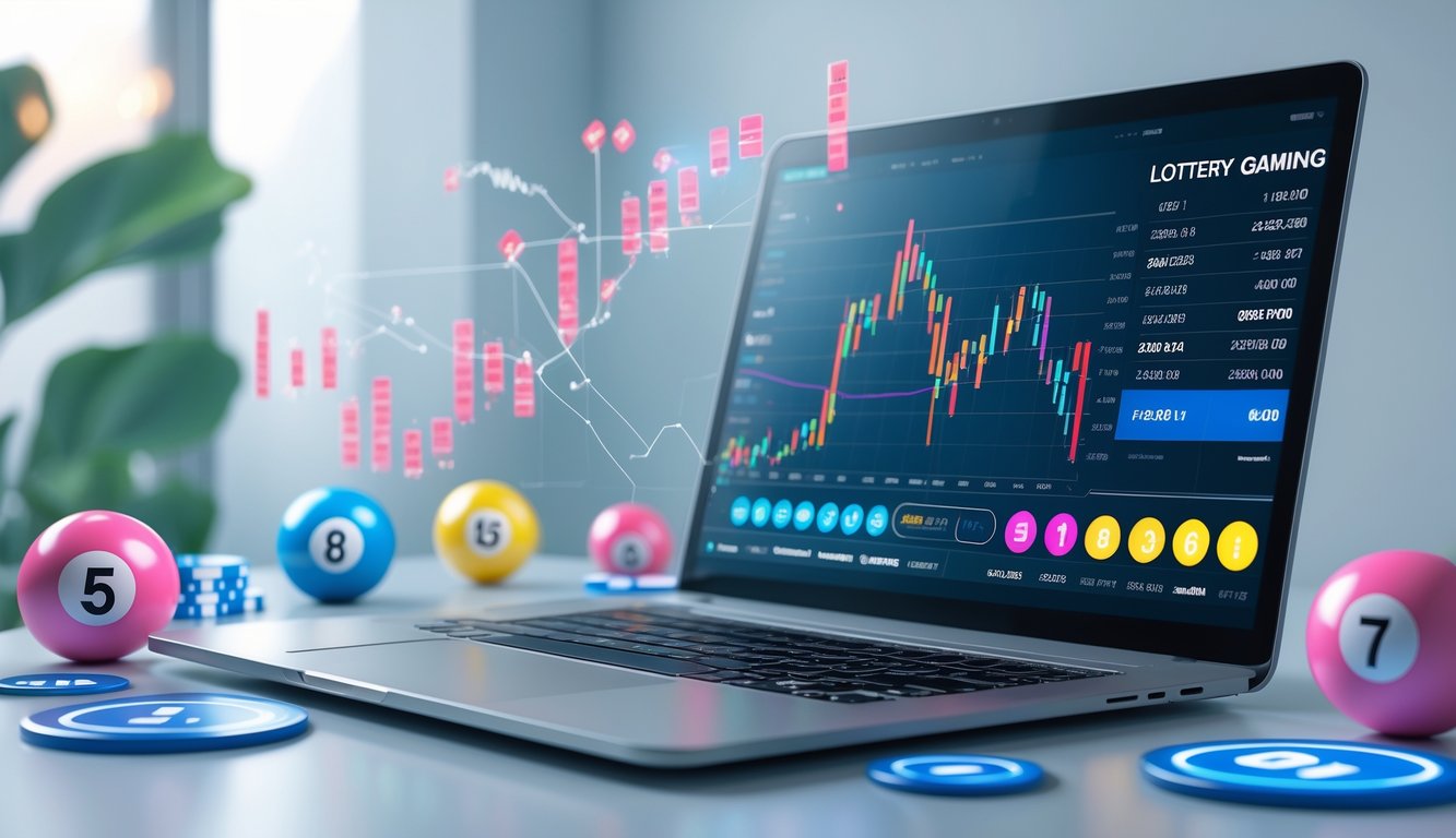 Seorang pengguna komputer melihat layar dengan grafik dan angka yang terkait dengan pasar togel online.