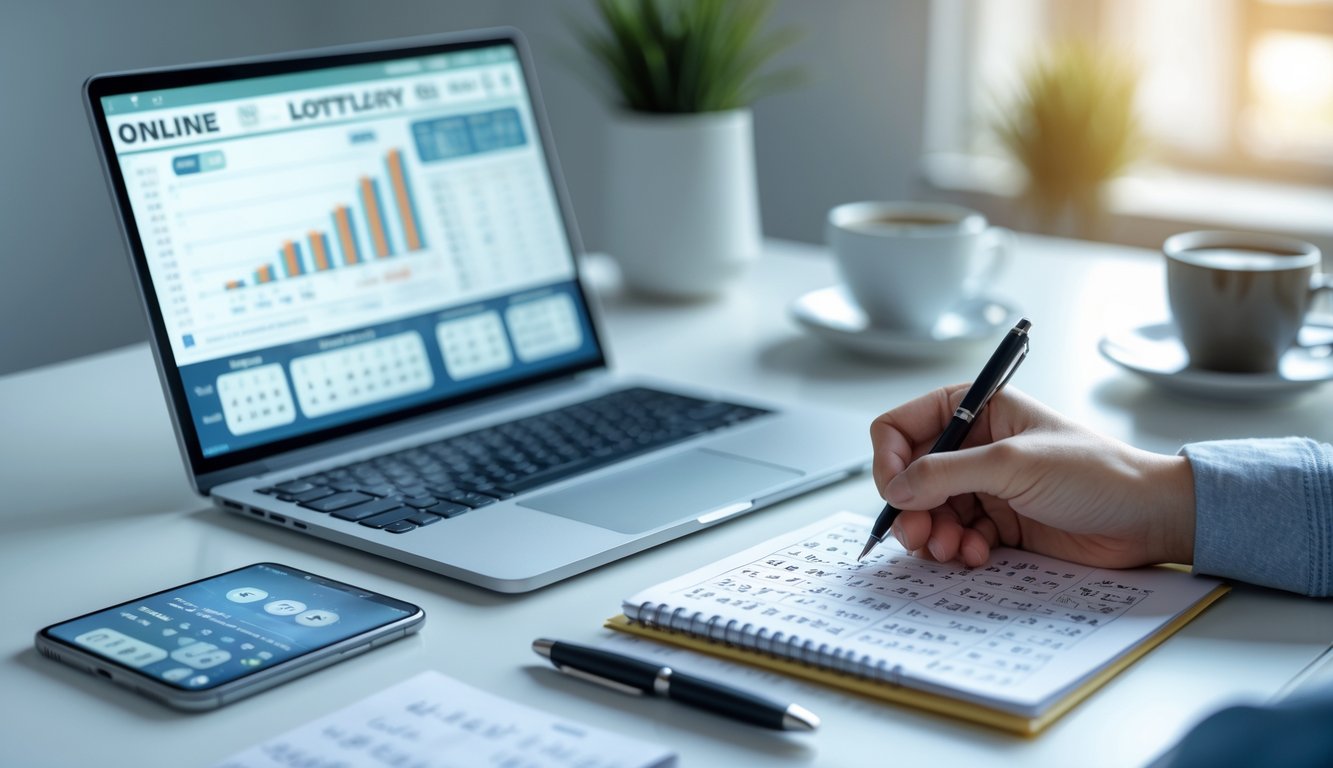 Seseorang sedang bekerja dengan laptop dan catatan di meja, fokus pada strategi bermain togel online.