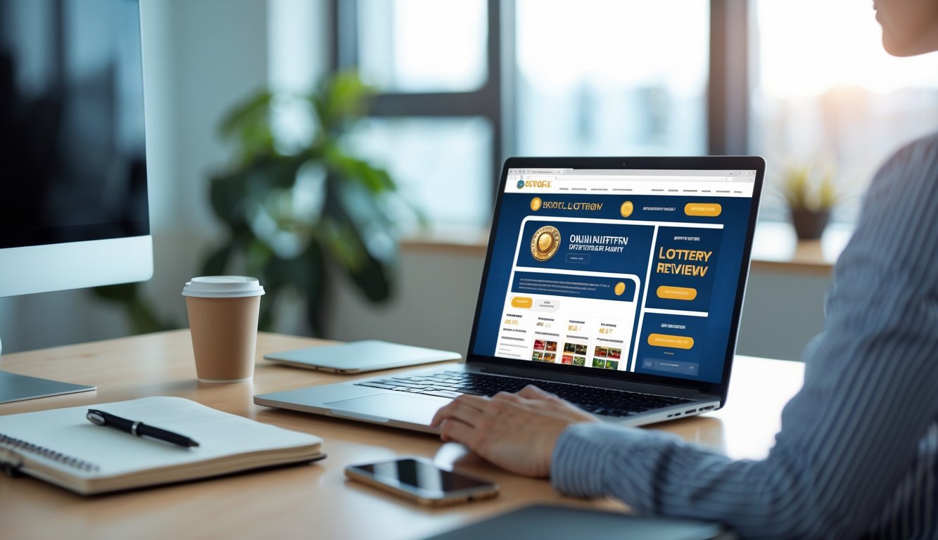 Meja kerja modern dengan laptop, buku catatan, dan cangkir kopi di ruang kantor yang terang.