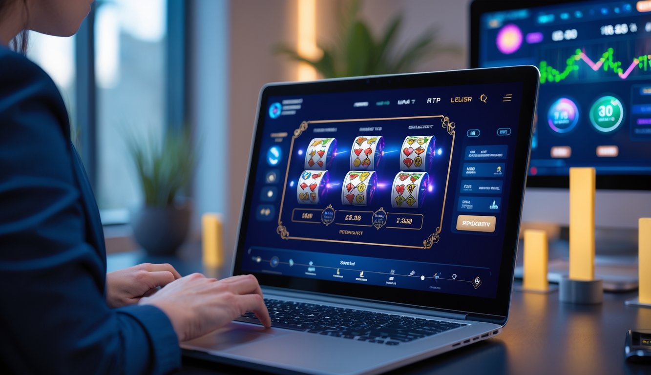 Seseorang menggunakan laptop dengan tampilan permainan kasino langsung yang aman dan cepat.
