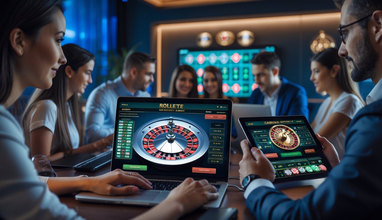 Beberapa orang menggunakan perangkat digital untuk bermain roulette online dengan suasana yang aman dan nyaman.