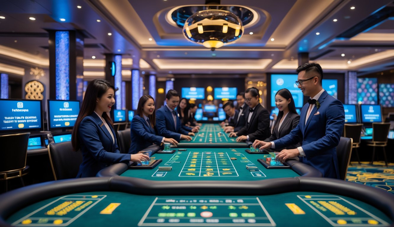 Suasana kasino langsung Asia dengan dealer profesional dan pemain yang menggunakan sistem deposit bank lokal yang aman dan cepat.