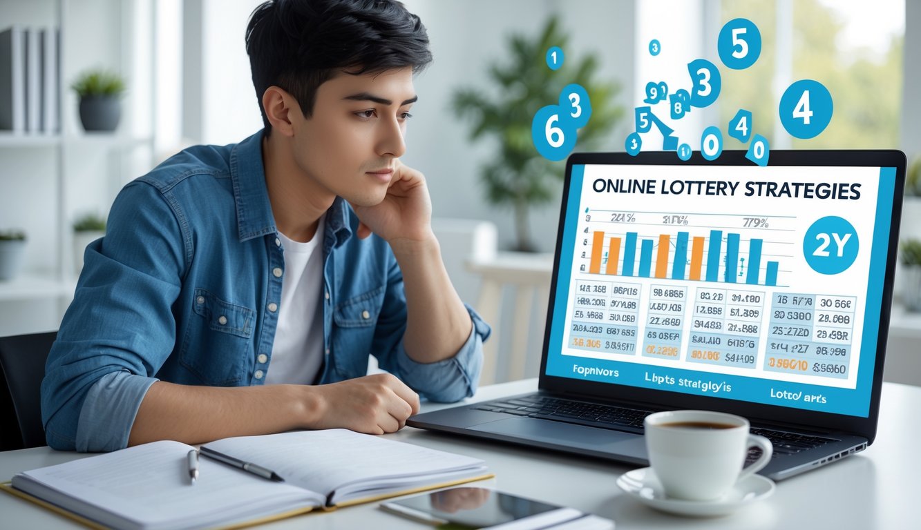 Seseorang sedang duduk di meja kerja dengan laptop dan alat tulis, fokus mempelajari strategi bermain togel online dengan suasana yang tenang dan teratur.